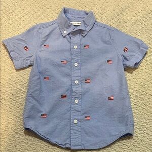 Janie and Jack Blue Button Down Shirt with Flag Accents